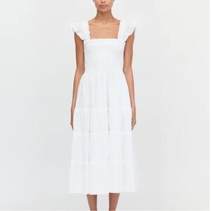 Hill House White Midi Dress with Ruffle Sleeves